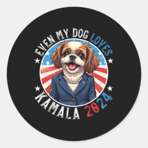 Sticker Rond My Dog Loves Kamala 2024 Shih Tzu Love Camp