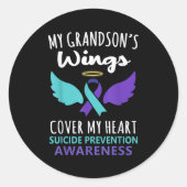 Sticker Rond My Grandson's Wings Cover Heart Suicide Awareness (Devant)