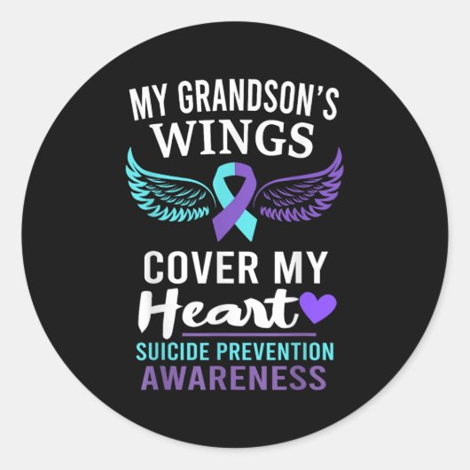Sticker Rond My Grandson's Wings Cover Heart Suicide Awareness (Devant)