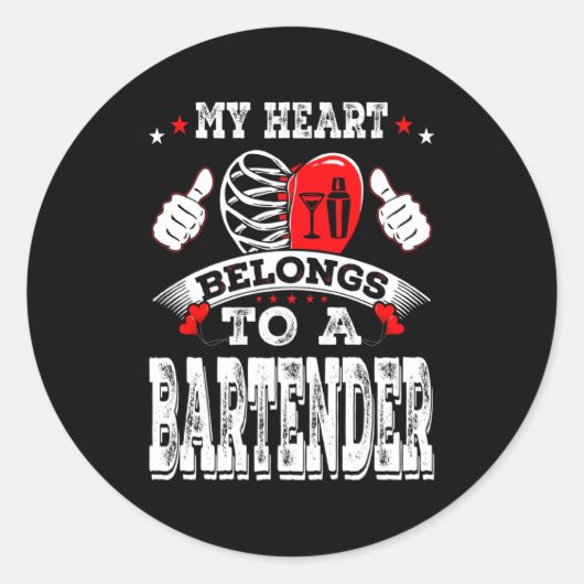 Sticker Rond My Heart Belongs To A Bartender Valentine Day (Devant)