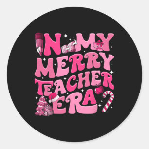 Sticker Rond My Merry Teacher Era Retro Enseignant Super Christ