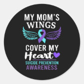 Sticker Rond My Mom's Wings Cover Heart Suicide Awareness Ribbo (Devant)