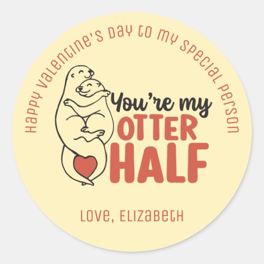 Sticker Rond My Otter Half Funny Pun mignon Coeur Saint Valenti (Devant)