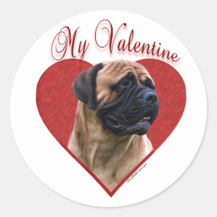 Sticker Rond My Red Bullmastiff Valentine