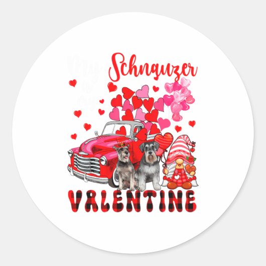 Sticker Rond My Schnauzer Is My Valentine Two Dogs With Gnome P (Devant)