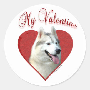 Sticker Rond My Siberian Husky Valentine : Love Huskies