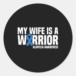 Sticker Rond My Wife est un Guerrier Blue Ribbon Alopecia Lauré