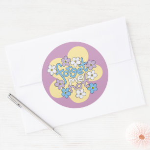 Sticker Rond Myosotis et message sur un motif floral vibrant