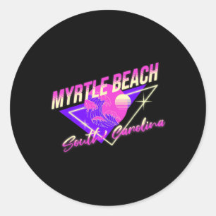 Sticker Rond Myrtle Beach Caroline du Sud 80s Rétro Sc Vacances