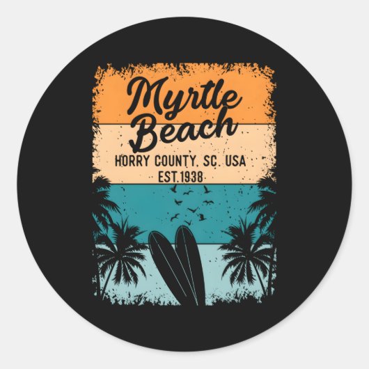 Sticker Rond Myrtle Beach Et Sc Caroline Du Sud (Devant)