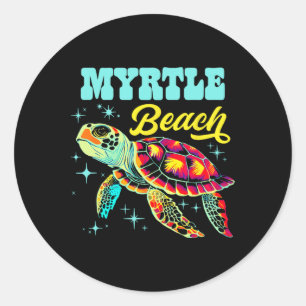 Sticker Rond Myrtle Beach Sc Artistique Tortue de mer Rétro