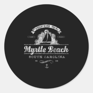 Sticker Rond Myrtle Beach Sc Sailboat Vintage Nautical Tee