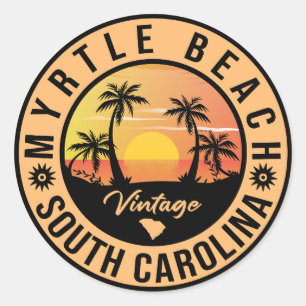 Sticker Rond Myrtle Beach South Carolina Retro Sunset Souvenir