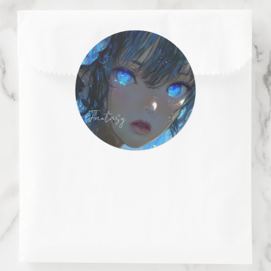Sticker Rond Mysterious Fantasy Girl - Ocean Art Aesthetic (Sac)