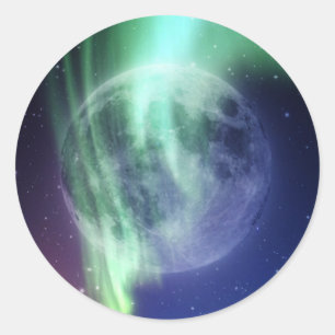 Sticker Rond Mystic Belle brillante grande pleine lune bleue