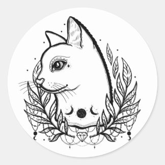 Sticker Rond Mystic Cat Stay Magique Halloween Magique Moonphas