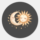 Sticker Rond Mystic Moon and Sun Celestial Boho Style (Devant)