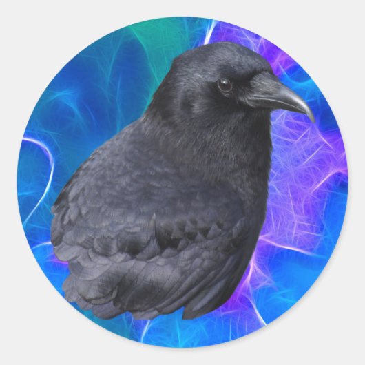 Sticker Rond Mystic Raven Portrait Celtic Pagan Art (Devant)