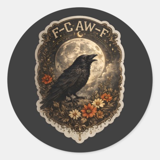 Sticker Rond Mystic Raven Under Moon Dark Celestial Aesthetic (Devant)