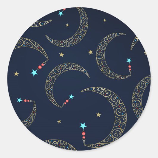 Sticker Rond Mystical Blue Gold Filigree Lune Céleste (Devant)