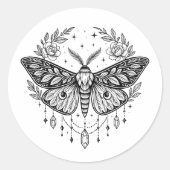 Sticker Rond Mystical Gothic Moth Botanical Celestial Line Art  (Devant)