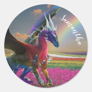 Sticker Rond Mystical Rainbow Dragon Crystal personnalisé