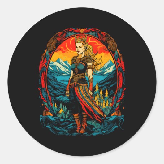 Sticker Rond Mythologie Freya Norse (Devant)