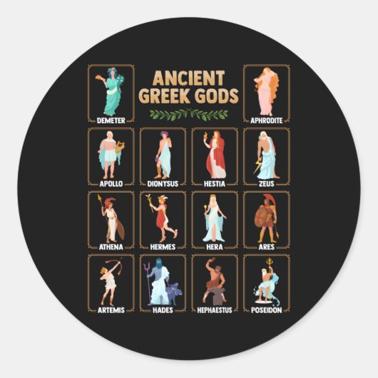 Sticker Rond Mythologie Grecque Ancienne Pour Les Dieux Grecs (Devant)