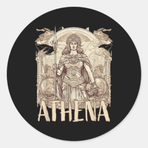 Sticker Rond Mythologie Grecque - Athéna La Déesse De La Sagess