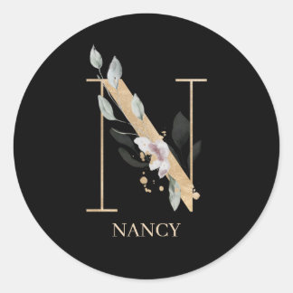 Sticker Rond N monogramme floral personnalisé