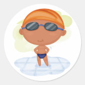 Sticker Rond Nager Garçon en lunettes et Casquette de natation (Devant)