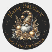 Sticker Rond Nain de Noël Noir et Or (Devant)