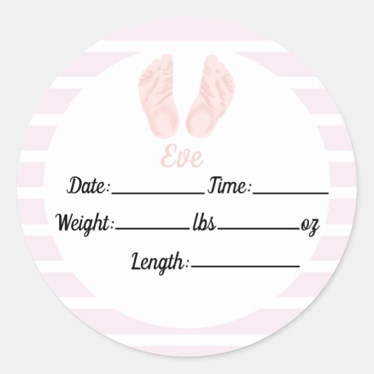 Sticker Rond Naissance de fille, Baby shower rose (Devant)