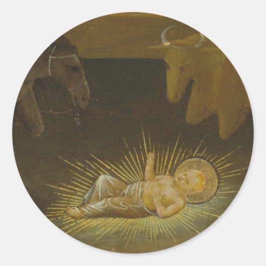Sticker Rond Naissance de Noël du Christ Enfant avec animaux (Devant)