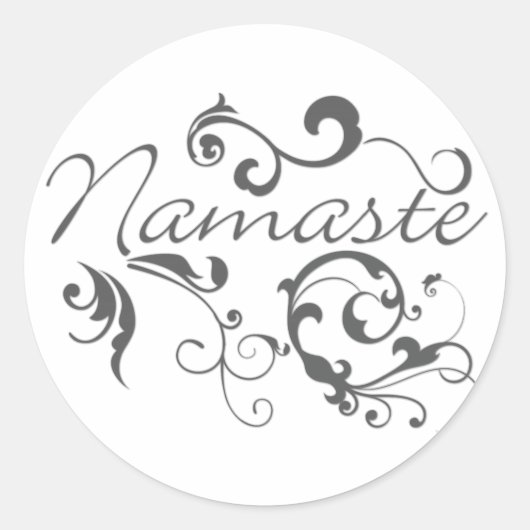 Sticker Rond Namaste dans les tourbillons gris foncé (Devant)