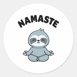 Sticker Rond Namaste Drôle Mignon Paresseux Kawaii Yoga Paresse