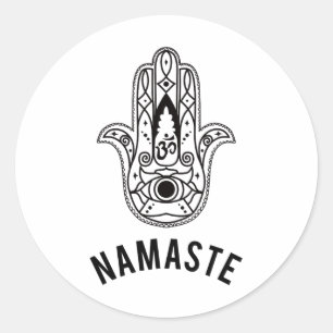 Sticker Rond Namaste Main Hamsa Yoga Hindouisme Védas Ohm