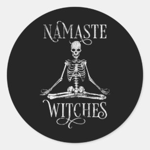 Sticker Rond Namaste squelette de yoga Halloween en détresse po