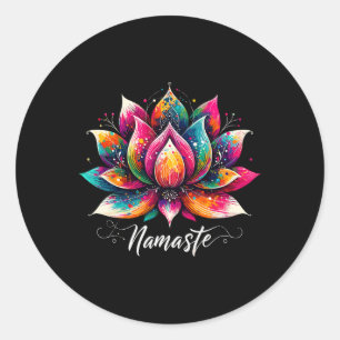 Sticker Rond Namaste Yoga Fleur de Lotus Méditation Zen Bohème