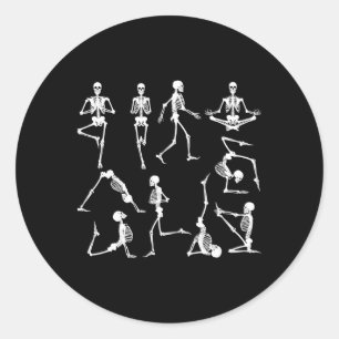 Sticker Rond Namaste Yoga Skeleton Halloween Namaste Skeleton