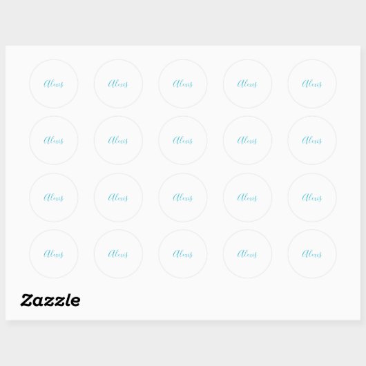 Sticker Rond Name Calligraphy Script Plain Simple White Blue (Feuille)