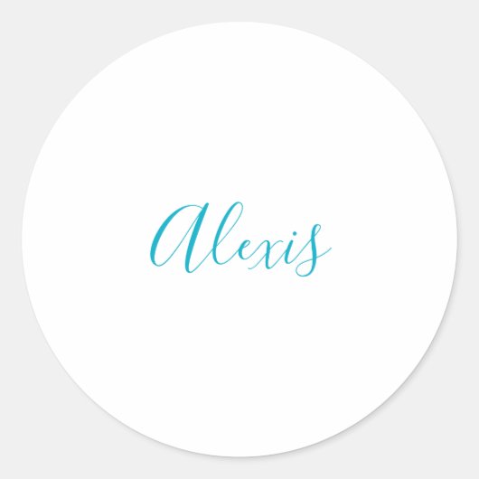 Sticker Rond Name Calligraphy Script Plain Simple White Blue (Devant)