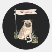 Sticker Rond Name Pug Pet Dog  (Devant)