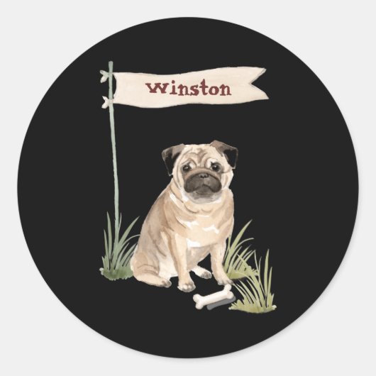 Sticker Rond Name Pug Pet Dog  (Devant)