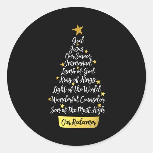 Sticker Rond Names Of Jesus Christian Faith Christmas Tree (Devant)