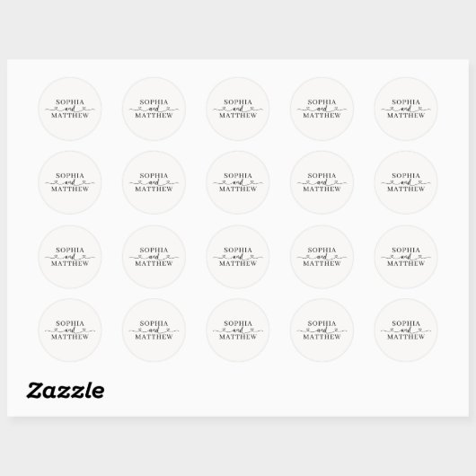 Sticker Rond Names Script Heart Wedding (Feuille)