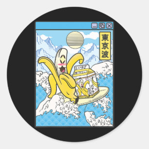 Sticker Rond Nana avec carton de lait surfant sur les vagues du