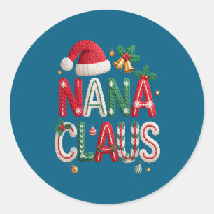 Sticker Rond Nana Claus Santa Claus Grand-mère Famille Assorti