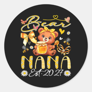 Sticker Rond Nana Est 2027 Nœud Papillon Floral Fête Des Mères