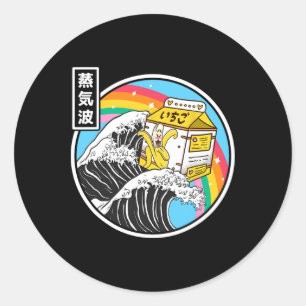 Sticker Rond Nana Milk Surfant sur la Vague de Kanagawa Kawaii 